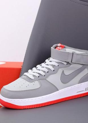 Nike air force high grey red, мужские кроссовки найк форс высокие, чоловічі кросівки найк аір форс