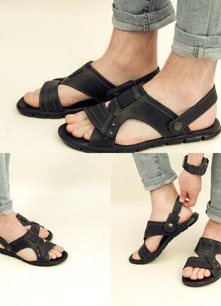 Чоловічі сандалі шкіряні чорні (саналии з натуральної шкіри чорного кольору) - чоловіче взуття на літо 20221 фото