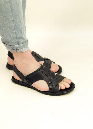 Чоловічі сандалі шкіряні чорні (саналии з натуральної шкіри чорного кольору) - чоловіче взуття на літо 20225 фото