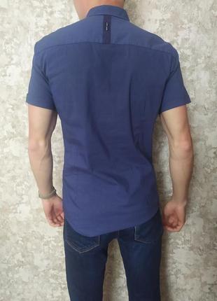 Синя чоловіча сорочка в клітинку з коротким рукавом розмір s від mcr8 фото