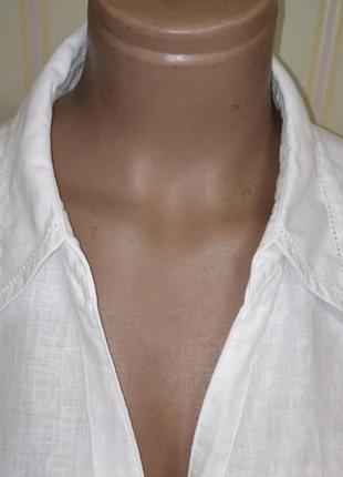Нарядная белая  льняная блуза батал 56-582 фото