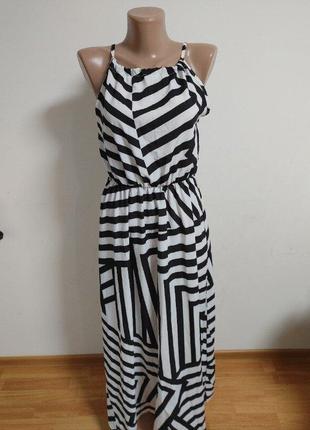 Шикарное платье сарафан в пол зебра черно белое6 фото