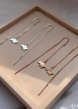 Срібні сережки протяжки 925 проби позолота патріотичні прикраси