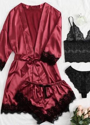 Комплект 4в1 халат с пижамой двойкой и трусиками