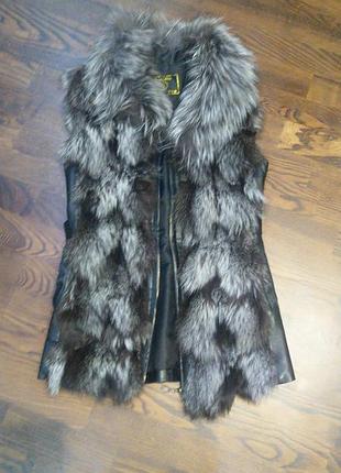 Супер стильна безрукавка, шкіра,хутро