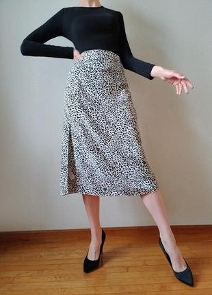 Новая леопардовая юбка с разрезом 🖤 с замерами6 фото