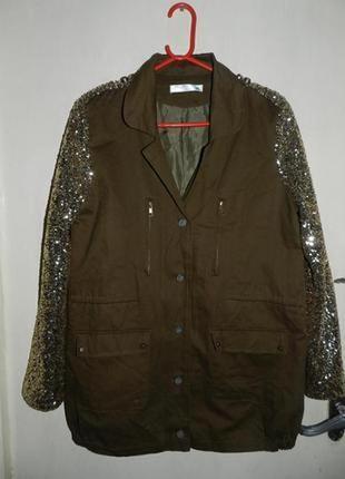 Куртка-френч,хаки,милитари с золотыми рукавами-пайетками,великобритания