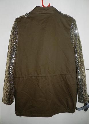 Куртка-френч,хакі,мілітарі з золотими рукавами-паєтками,великобританія2 фото
