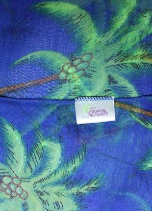 Палантин парео платок шарф тонкий прозрачный синий зелёные пальмы tropical индия 110х175 см5 фото