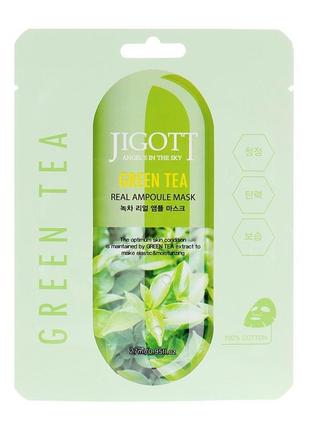 Ампульная маска “зеленый чай” jigott green tea real ampoule mask1 фото