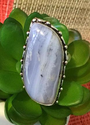 Кольцо ,голубой агат, в серебре, индия, размер 202 фото
