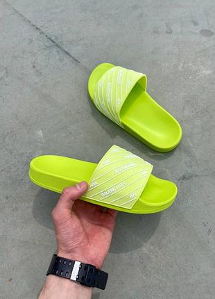 Жіночі шльопанці balenc!aga slides small logo 'neon green'