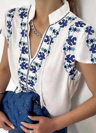 Жіноча вишиванка з коротким рукавом, женская вышиванка с коротким рукавом, вышитая блуза2 фото