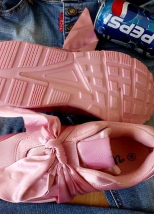 Кросівки польща пудра/ рожеві з бантом3 фото