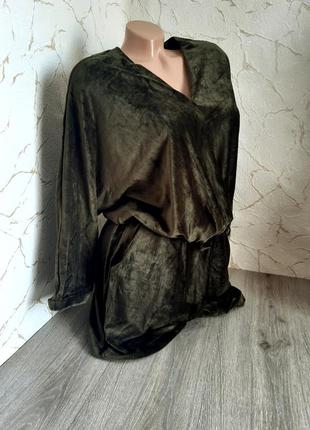 Комбинезон с шортами,ромпер микровельвет хаки/зеленый 46-482 фото