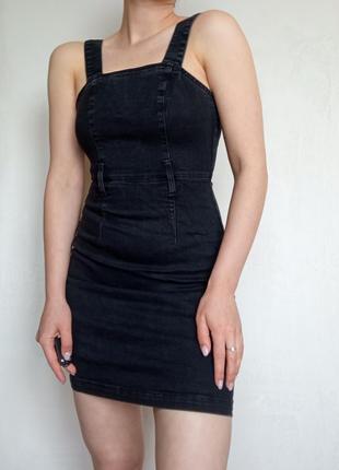 Чорний графітовий🖤 джинсовий сарафан , міні -плаття 🖤від denin co розмір xs