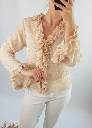 Персикова блуза з воланами рукав кльош