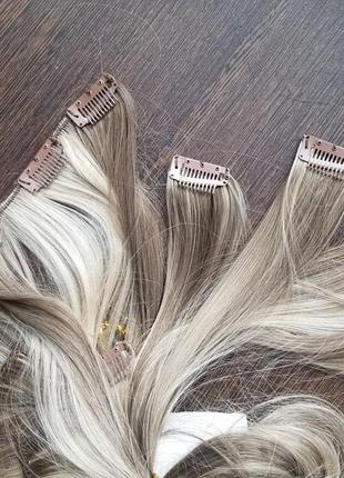Накладные пряди тресс на заколках мелированные блонд