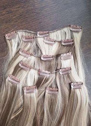 Накладные пряди тресс на заколках мелированные блонд