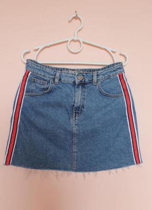 Джинсовая короткая синяя юбка, юбочка, спідниця, спідничка 46-48 р.1 фото