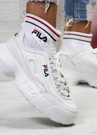 Жіночі кросівки літні vert fila disruptor evo sock white / жіночі спортивні кросівки/ жіночі кросівки для бігу/ стильні кросівки vert fila