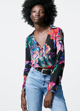 Рубашка в цветочный принт zara блуза2 фото