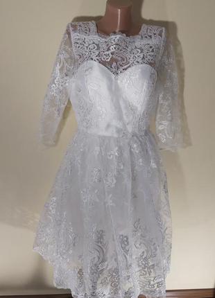 Потрясающее ажурное свадебное / выпускное блестящее платье миди с открытой спиной chi.3 фото