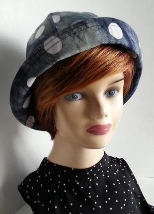 Женская шляпка. летняя. серая с белыми горохами.1 фото