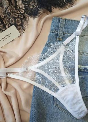 Белые кружевные трусики стринги 🤍