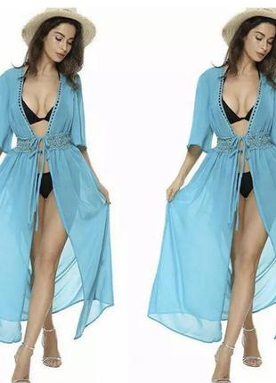 Длинная шифоновая туника халат, пляжное платье в пол