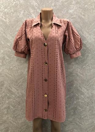 Сукня сорочка з прошвы з об'ємними рукавами