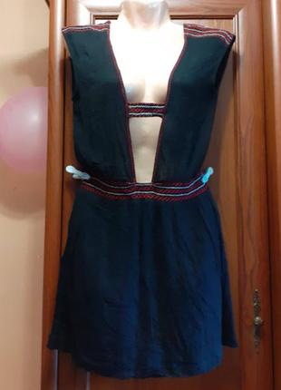 Платье сарафан с карманами этно стиль орнамент жатка