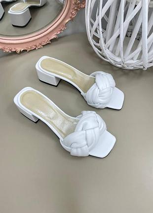 Ексклюзивні шльопанці плетіння коси з натуральної італійської шкіри білі