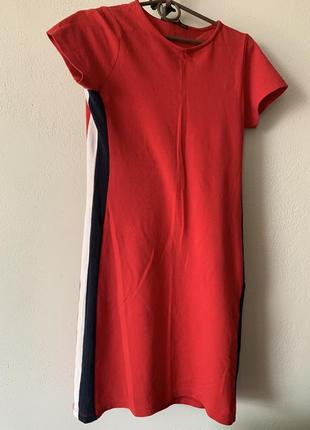 Турецкое красное платье мини с лампасами1 фото