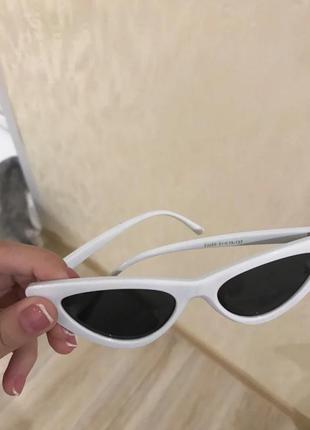 Солнцезащитные очки в белой оправе кошачий глаз, cat eye white,окуляри3 фото