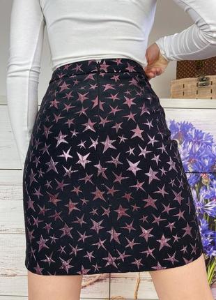 Чёрная юбка мини с блестящими звёздами 1+1=32 фото
