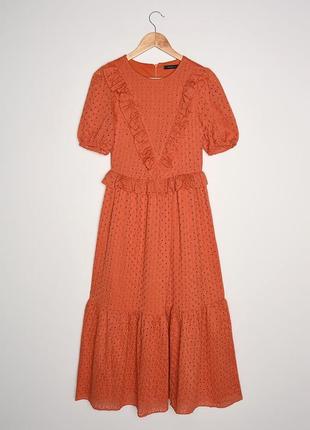 Новое (с этикеткой) терракотовое платье из прошвы от trendyol, размер 40, укр 46-48