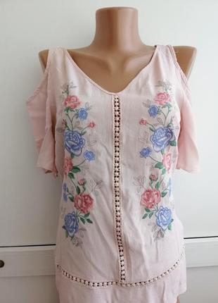 Блуза женская розовая вышивка
