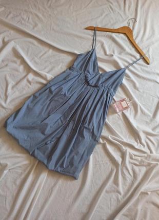 Воздушное полосатое котоновое  платье/сарафан на тонких бретелях1 фото