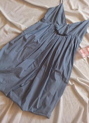 Воздушное полосатое котоновое  платье/сарафан на тонких бретелях3 фото