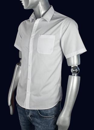 Білосніжна, біла slim fit чоловіча сорочка короткий рукав, теніска  marks & spencer приталені