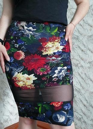 Жіноча спідниця міді юбка в квітковий принт3 фото