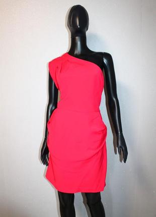 Якісна сукня warehouse на одне плече асиметрична рожева фуксія платье на одно плечо приталенное4 фото