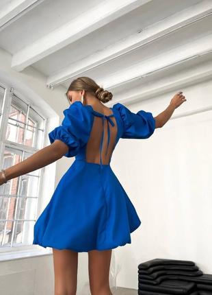 Синє коротке плаття зефирка кольору електрик з відкритою спиною з короткими рукавами-ліхтариками з м л хл 44 46 48 50 s m l xl5 фото