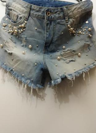 Распродажа!!!!летние джинсовые шорты с жемчугом высокая талия3 фото