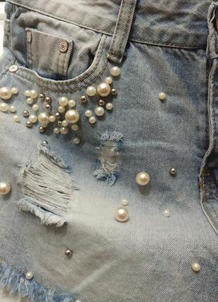 Распродажа!!!!летние джинсовые шорты с жемчугом высокая талия4 фото