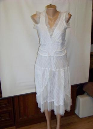 Роскошное белое индийское натуральное платье с оборками nts 38р