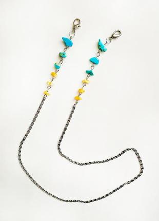 Цепочка для очков украина с натуральным камнем бирюза и янтарь. коллекция украина