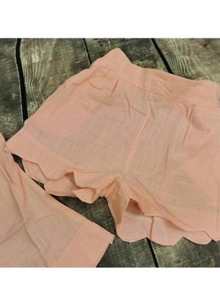 Костюм лето для девочки розовый лёгкий хб лён футболка шорты2 фото