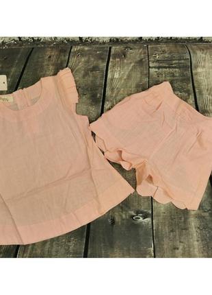 Костюм лето для девочки розовый лёгкий хб лён футболка шорты6 фото